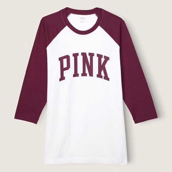 Victoria's Secret PINK 3/4 Sleeve Campus Baseball T-Shirt Maroon Colorblock M - Picture 3 of 3